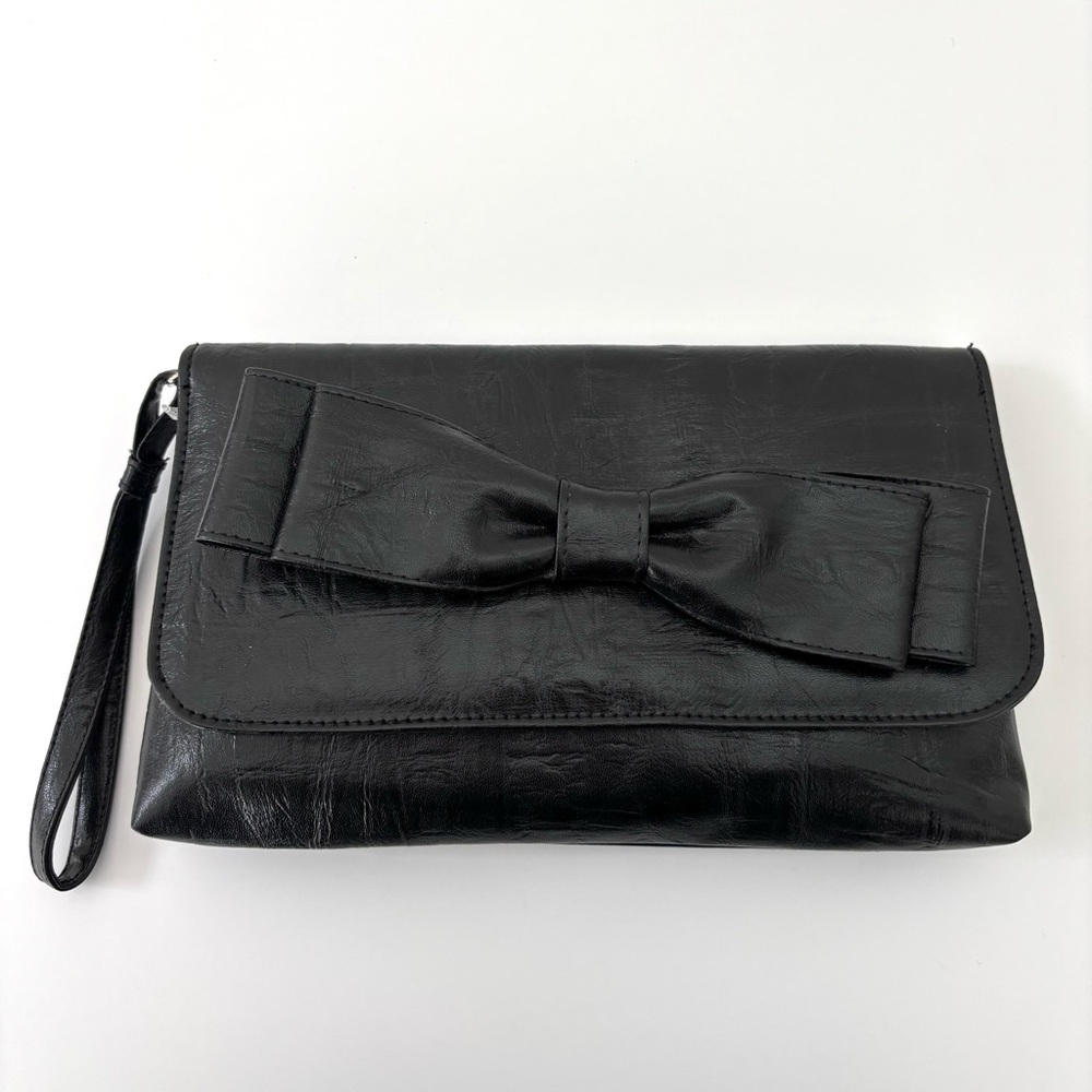 Barr + Barr X Bloomingdale’s Black Bow Clutch NWT Vegan Wristlet Coquette
